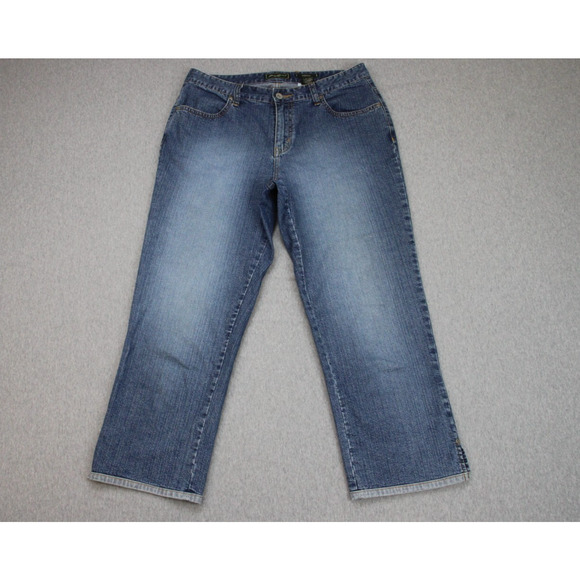 Eddie Bauer Jeans Women's Size 10 Blue Denim Stretch Ankle Slit Straight Leg - Picture 1 of 9